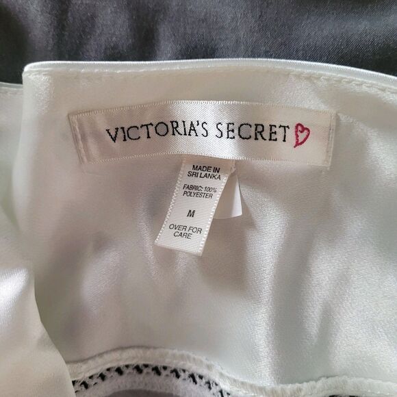Victorias Secret White Ivory Babydoll Slip Mini Dress Womens Medium Satin Sheer - Picture 4 of 5